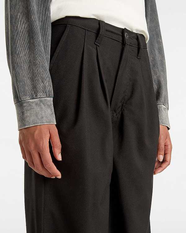 Women Vans Alder Relaxed Pleated Pants Black Malaysia | VN5967213