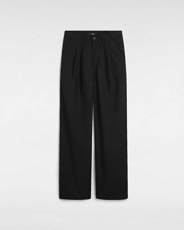 Women Vans Alder Relaxed Pleated Pants Black Malaysia | VN5967213