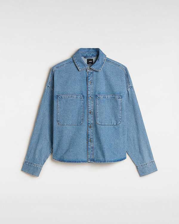 Women Vans Antica Boxy Denim Long Sleeve Shirts Blue Malaysia | VN5934267