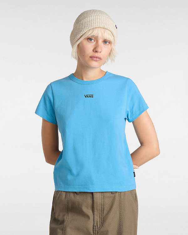 Women Vans Basic mini T Shirts Blue Malaysia | VN0849356