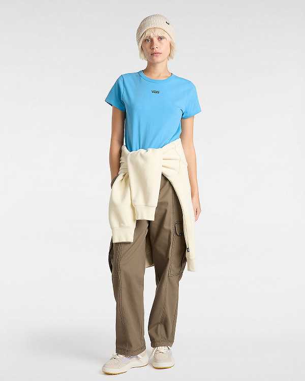 Women Vans Basic mini T Shirts Blue Malaysia | VN0849356