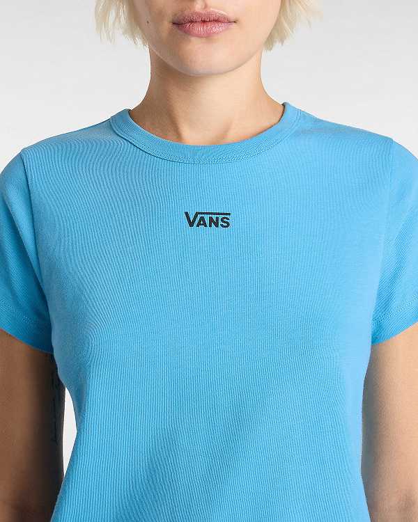 Women Vans Basic mini T Shirts Blue Malaysia | VN0849356