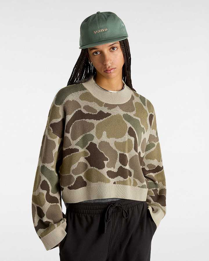 Women Vans Cammile Camo Sweater Brown Malaysia | VN4610359