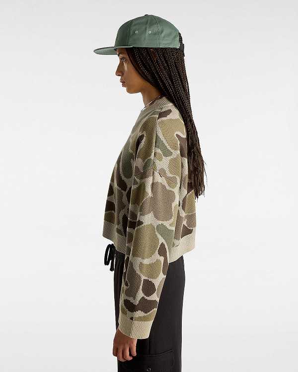 Women Vans Cammile Camo Sweater Brown Malaysia | VN4610359