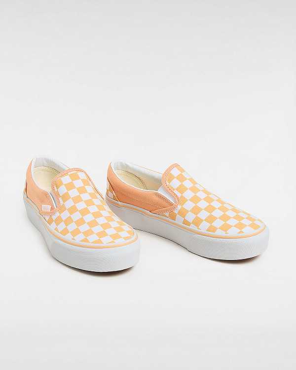 Women Vans Checkerboard Classic Slip-On Platform Shoes Orange Malaysia | VN1380645