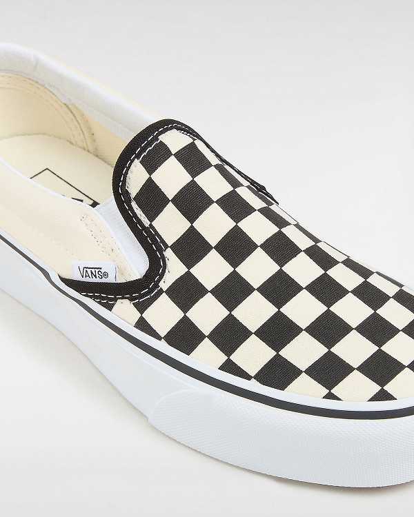 Women Vans Checkerboard Classic Slip-On Platform Shoes Black / White Malaysia | VN4528079