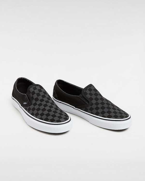 Women Vans Checkerboard Classic Slip On Shoes Black Malaysia | VN2734518