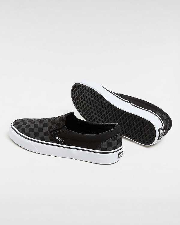Women Vans Checkerboard Classic Slip On Shoes Black Malaysia | VN2734518