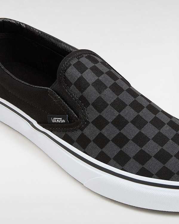 Women Vans Checkerboard Classic Slip On Shoes Black Malaysia | VN2734518