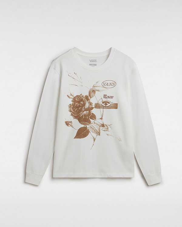 Women Vans Damask Long Sleeve T Shirts White Malaysia | VN7524168