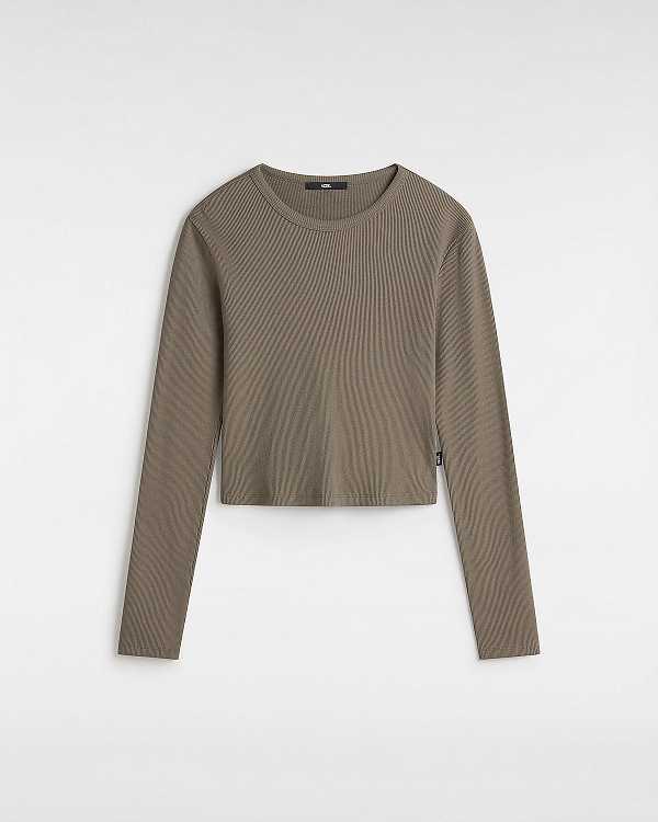 Women Vans Drew Rib Long Sleeve Top T Shirts Brown Malaysia | VN6143582