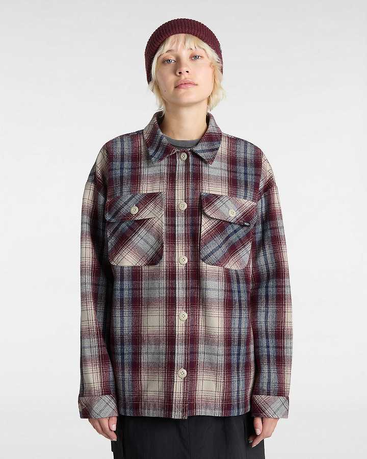 Women Vans Eliza Woven Shacket Shirts Burgundy Malaysia | VN8215706