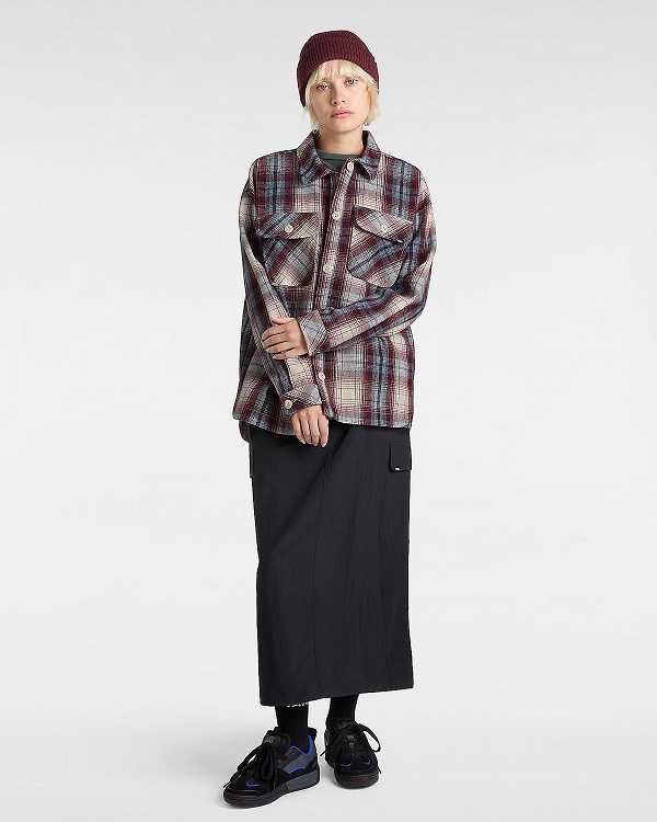 Women Vans Eliza Woven Shacket Shirts Burgundy Malaysia | VN8215706