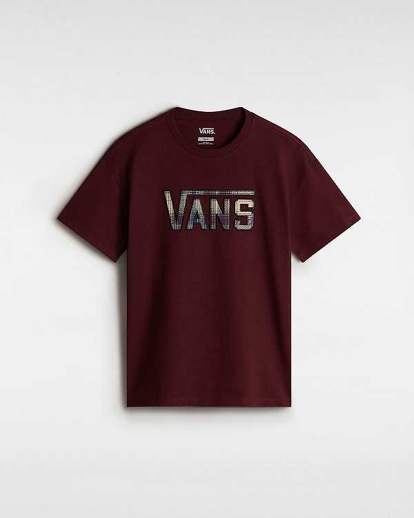 Women Vans Elza Check T Shirts Burgundy Malaysia | VN3516940