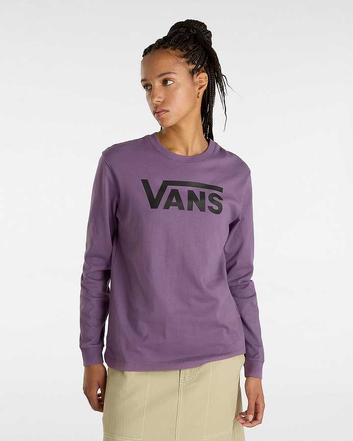 Women Vans Flying V Classic Long Sleeve T Shirts Purple Malaysia | VN8731940