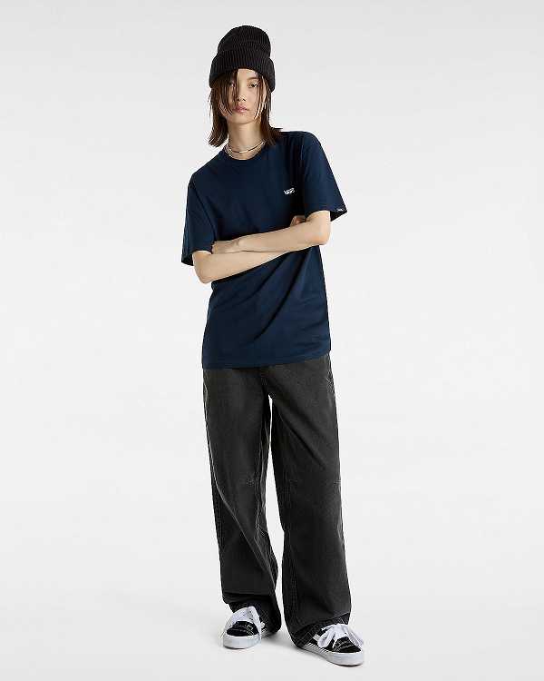 Women Vans Left Chest Logo T Shirts Blue Malaysia | VN8109735