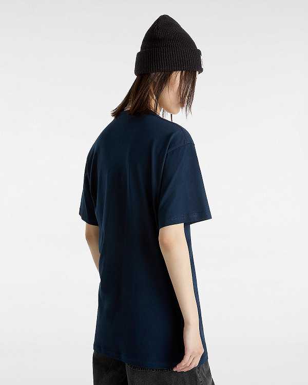 Women Vans Left Chest Logo T Shirts Blue Malaysia | VN8109735