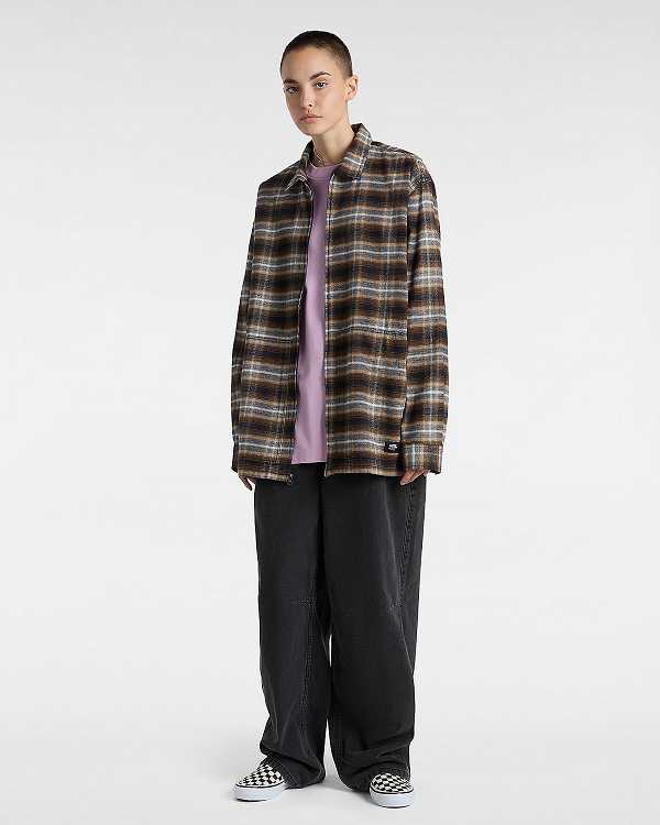 Women Vans Montwood Zip Flannel Shirts Brown Malaysia | VN7189206