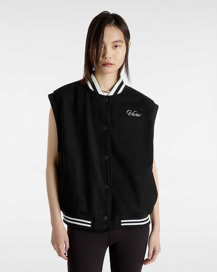 Women Vans Piper Stadium Vest Black Malaysia | VN5280479