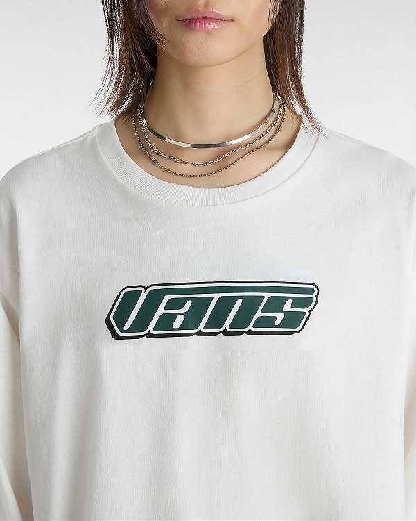 Women Vans Retro V Hook and Loop Relaxed Long Sleeve Crop T Shirts White Malaysia | VN7642158
