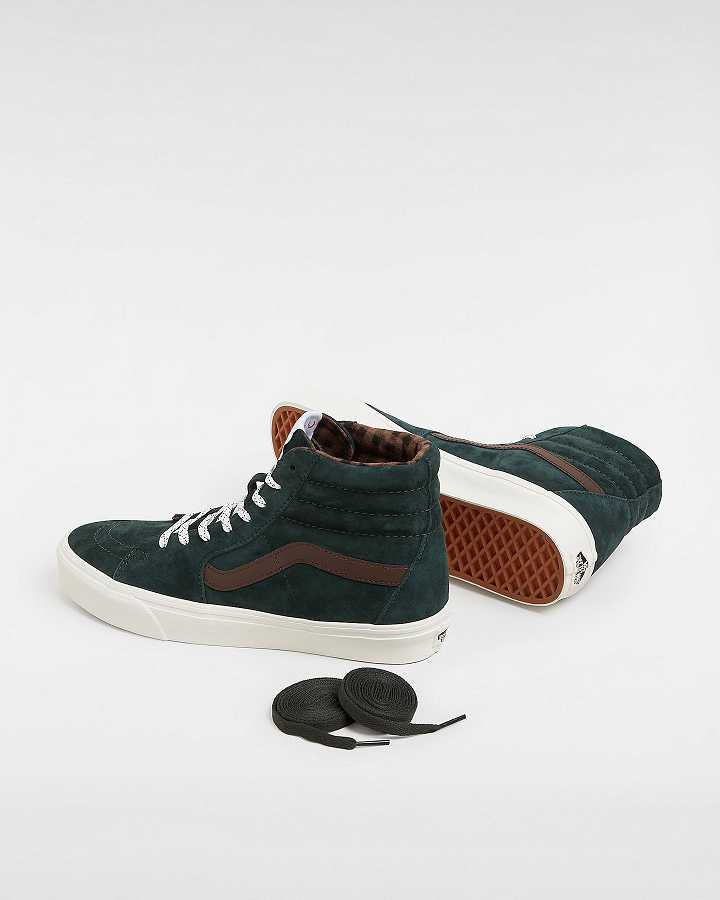 Women Vans Sk8-Hi Pig Suede Skate Shoes Green Malaysia | VN7240893