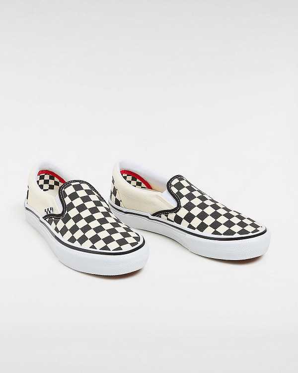 Women Vans Skate Checkerboard Slip On Shoes Black / White Malaysia | VN9317856