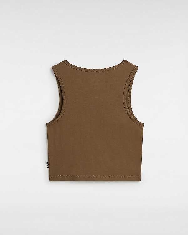 Women Vans Small Staple Fitted Crop Tank Top Brown Malaysia | VN9406537