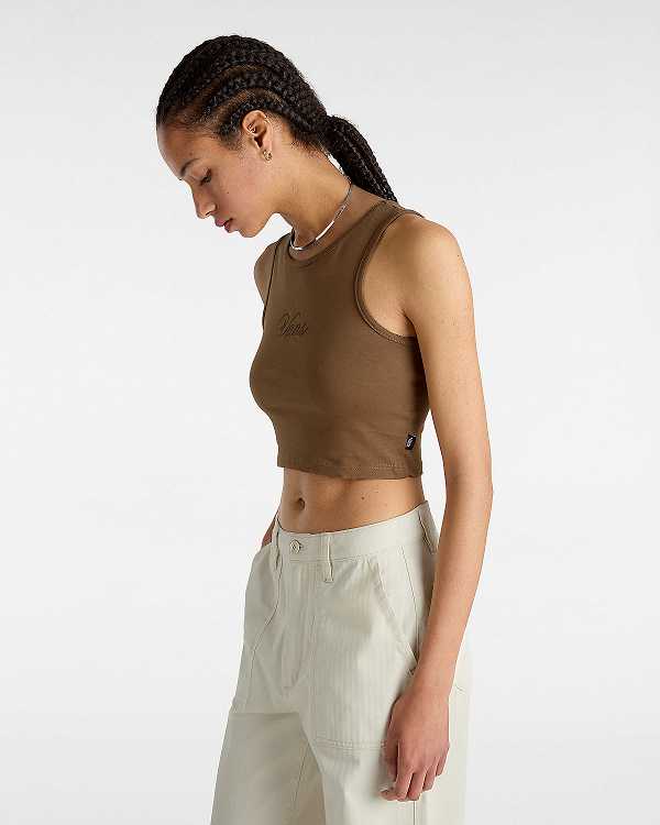Women Vans Small Staple Fitted Crop Tank Top Brown Malaysia | VN9406537