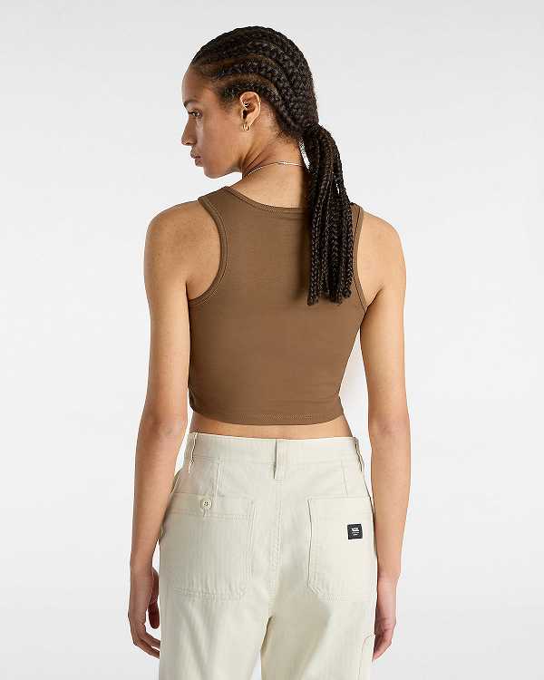 Women Vans Small Staple Fitted Crop Tank Top Brown Malaysia | VN9406537