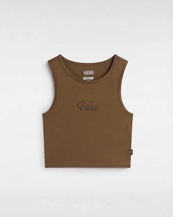 Women Vans Small Staple Fitted Crop Tank Top Brown Malaysia | VN9406537