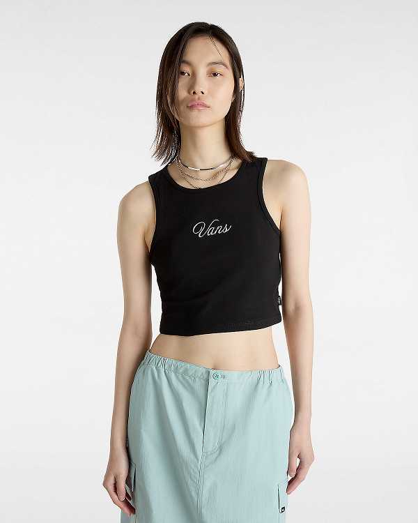Women Vans Small Staple Fitted Crop Tank Top Black Malaysia | VN1058463