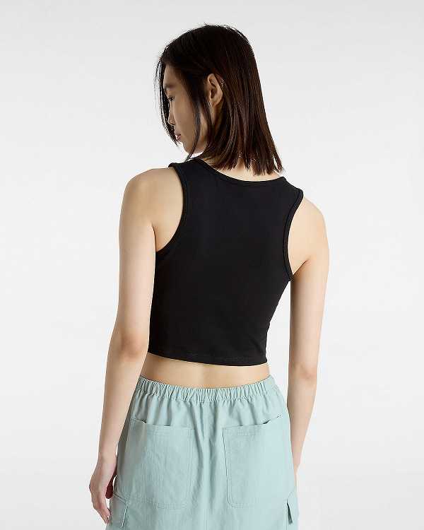 Women Vans Small Staple Fitted Crop Tank Top Black Malaysia | VN1058463