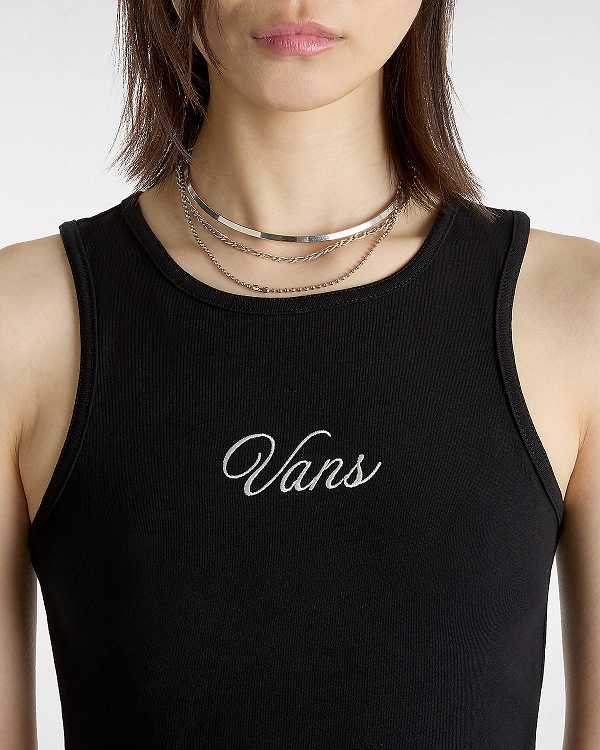 Women Vans Small Staple Fitted Crop Tank Top Black Malaysia | VN1058463