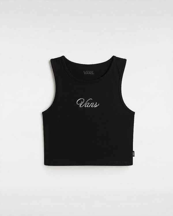 Women Vans Small Staple Fitted Crop Tank Top Black Malaysia | VN1058463