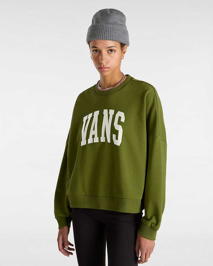 Women Vans Stadium French Terry Loose Crew Sweatshirt Green Malaysia | VN4837210