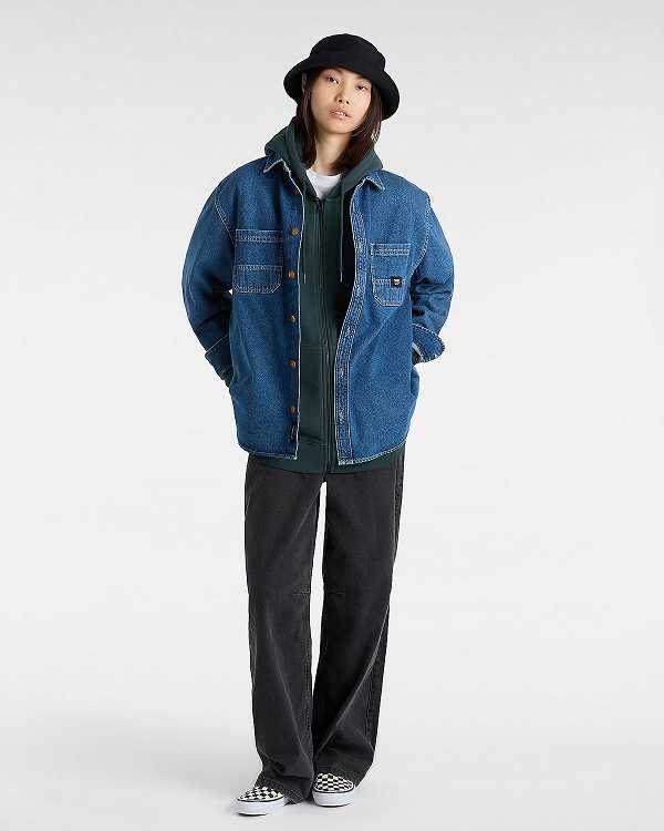 Women Vans Stevens Denim Long Sleeve Shirts Blue Malaysia | VN1096783