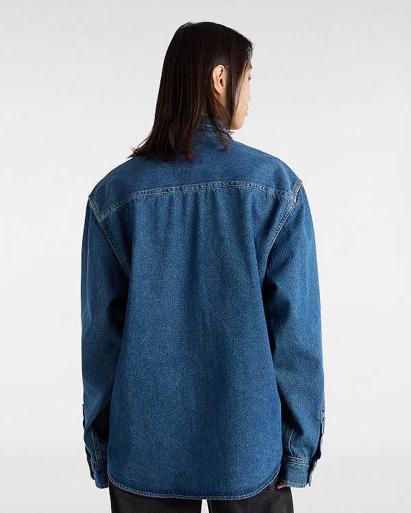 Women Vans Stevens Denim Long Sleeve Shirts Blue Malaysia | VN1096783