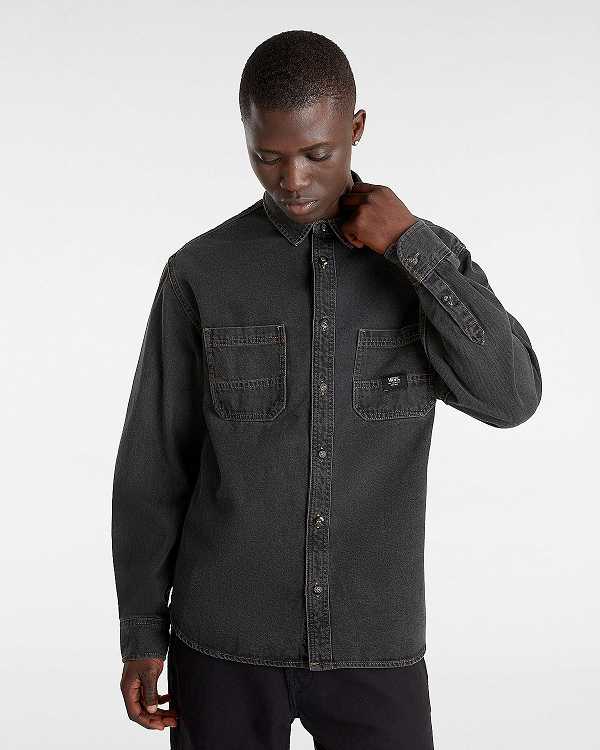 Women Vans Stevens Denim Long Sleeve Shirts Black Malaysia | VN8172409