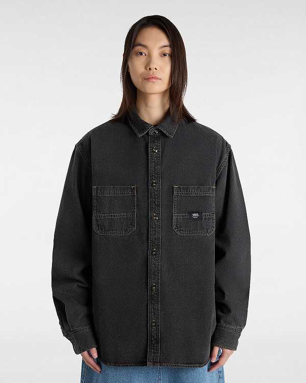 Women Vans Stevens Denim Long Sleeve Shirts Black Malaysia | VN8172409