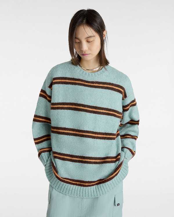 Women Vans Suzie Stripe Crew Sweater Blue Malaysia | VN2078493