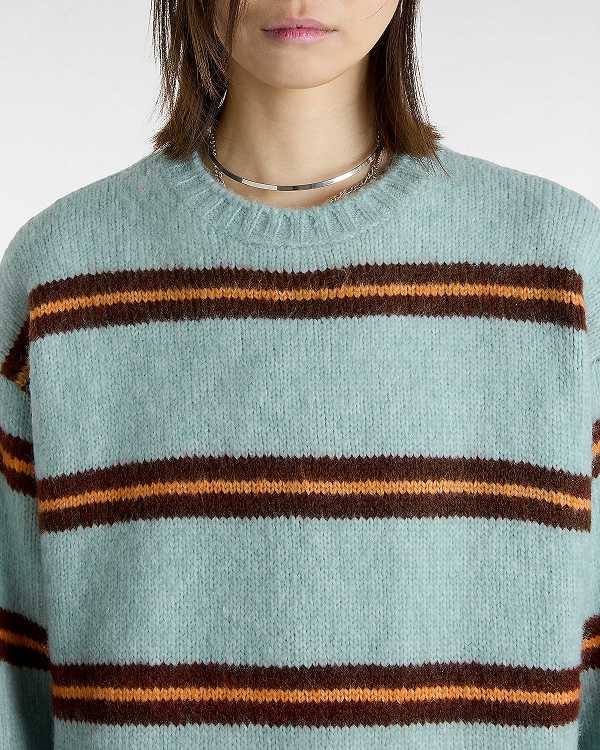 Women Vans Suzie Stripe Crew Sweater Blue Malaysia | VN2078493