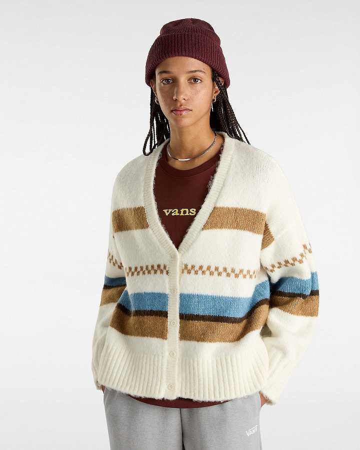 Women Vans Valerie Stripe Cardigan White Malaysia | VN5964203