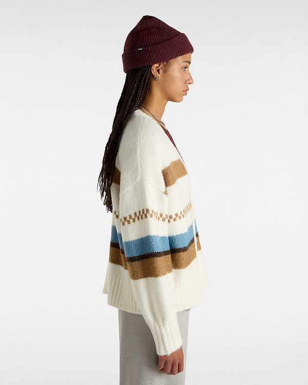 Women Vans Valerie Stripe Cardigan White Malaysia | VN5964203