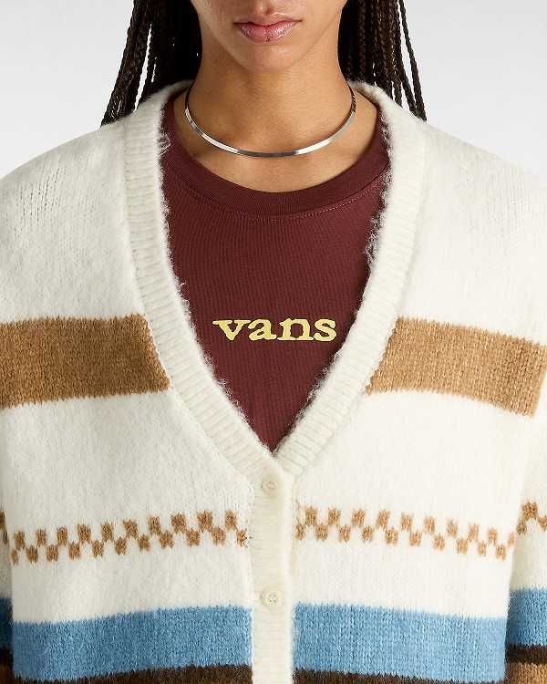 Women Vans Valerie Stripe Cardigan White Malaysia | VN5964203
