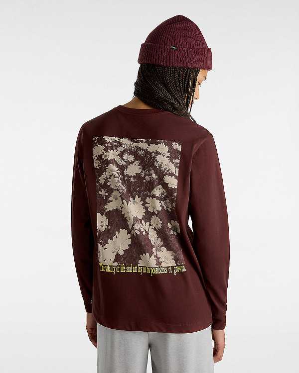 Women Vans Vitality Fields Long Sleeve T Shirts Brown Malaysia | VN6972418